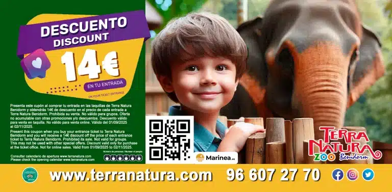 14 euros de descuento para la entrada de terra natura benidorm 2025