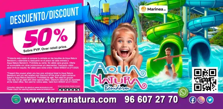Consigue 50% de descuento en la entrada de aqua natura Benidorm 2025